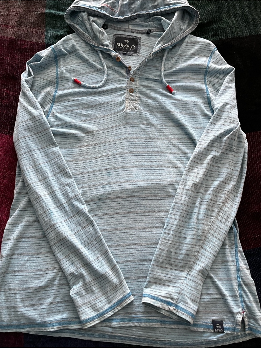 Buffalo David Bitton Light Blue Striped Hooded Henley